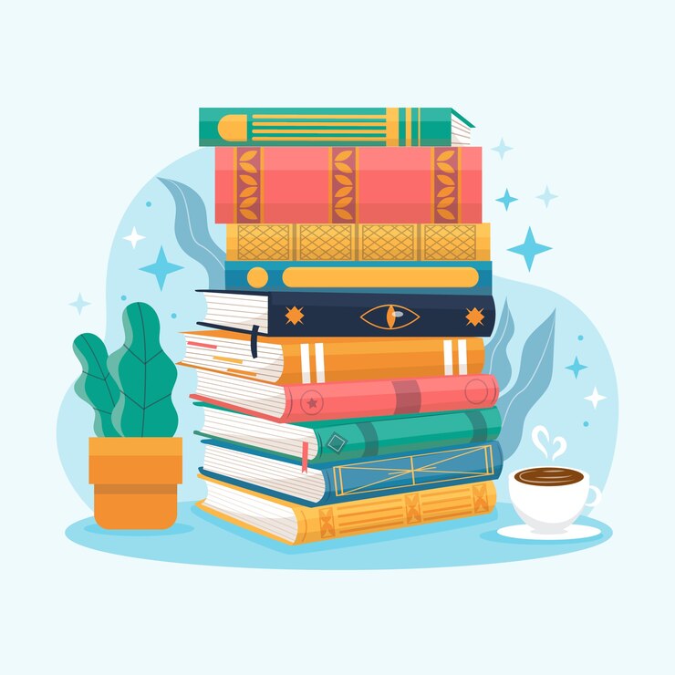 Vetor grátis pilha de design plano desenhado à mão de ilustração de livros