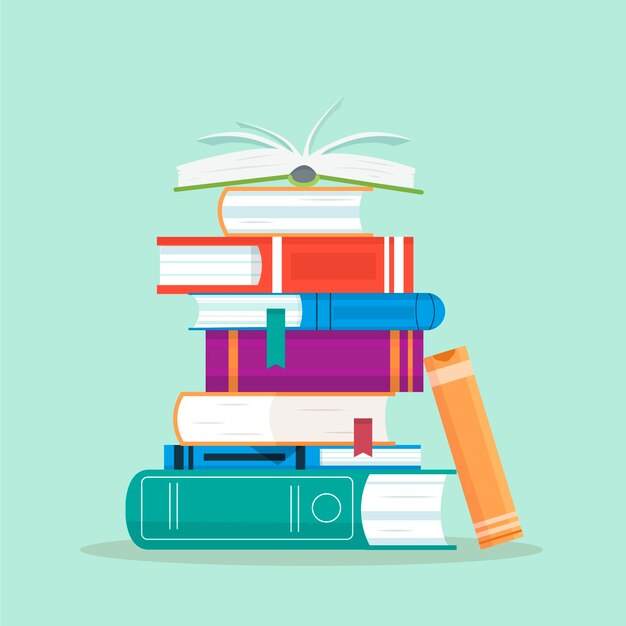 Pilha de design plano desenhado à mão de ilustração de livros