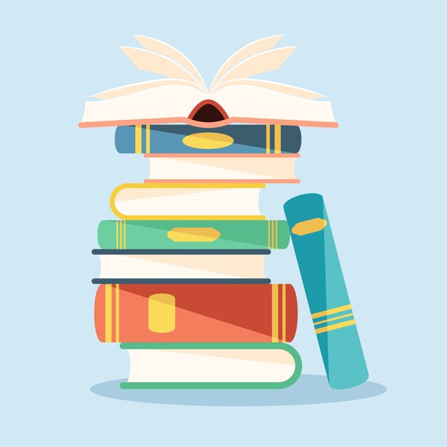 Pilha de livros de design plano desenhado à mão