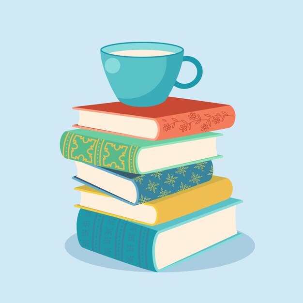 Pilha de livros de design plano desenhado à mão
