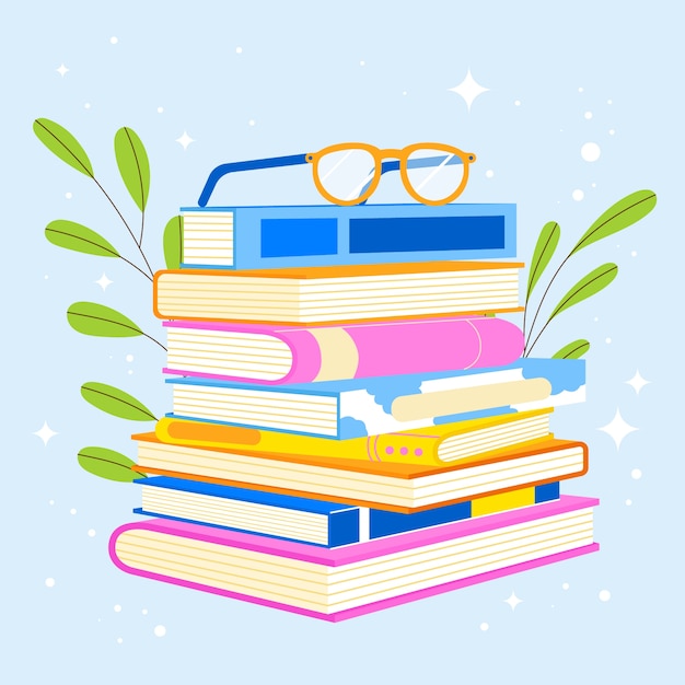 Pilha de livros de design plano desenhado à mão