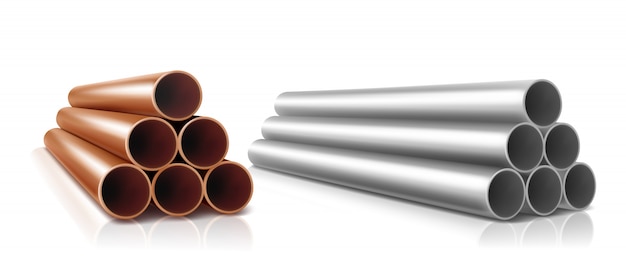 Vetor grátis pilha de tubos, cilindros retos de aço ou cobre