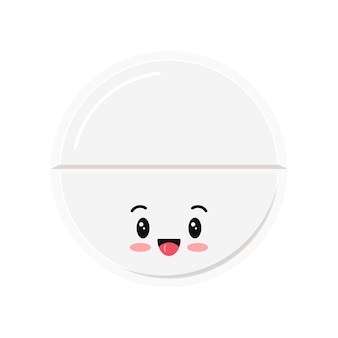 Pílula de droga branca bonita isolada no fundo branco. tablet sorridente feliz redondo. ilustração em vetor plana personagem de desenho animado tablet ícone do design.