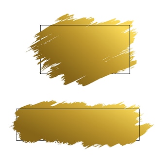 Pinceladas de ouro com moldura de linha na ilustração vetorial de fundo branco