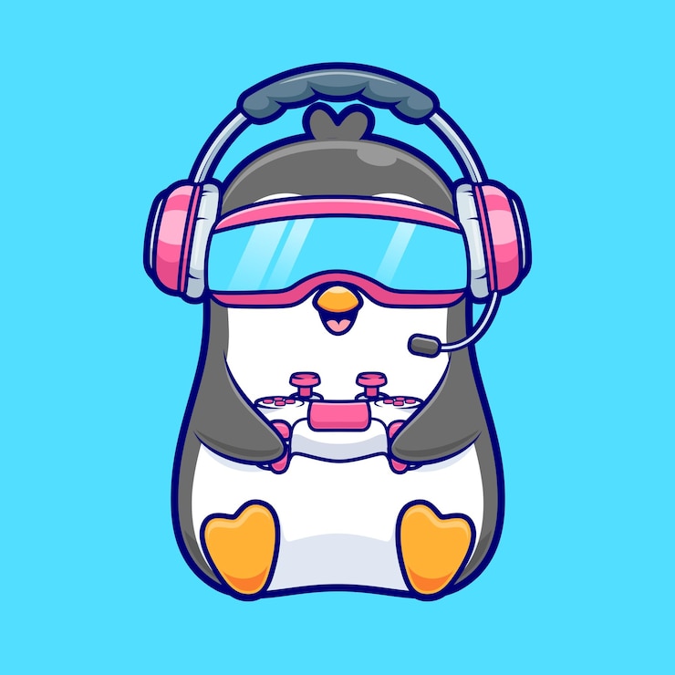 Vetor grátis pinguim bonito jogando vr game com controlador cartoon vector icon ilustração tecnologia animal