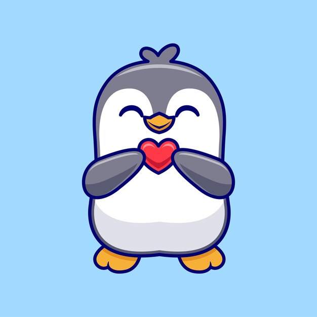 Pinguim bonito segurando coração de amor Ícone vetorial de desenho animado Ilustração Ícone de natureza animal Isolado plano