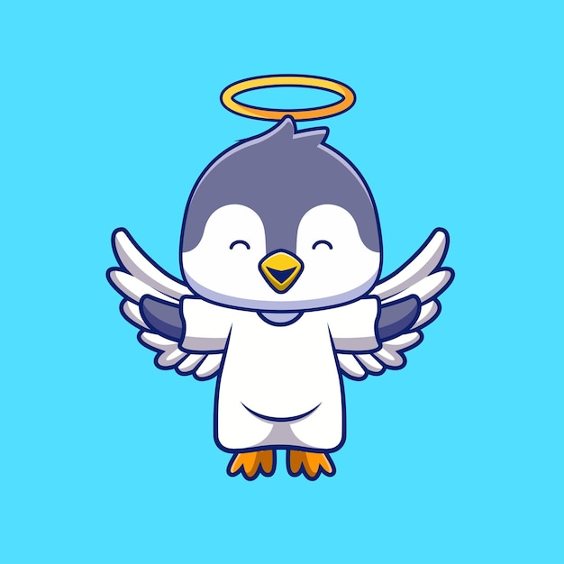 Vetor grátis pinguim fofo anjo voando desenho animado vetor ícone ilustração animal feriado ícone conceito isolado plano