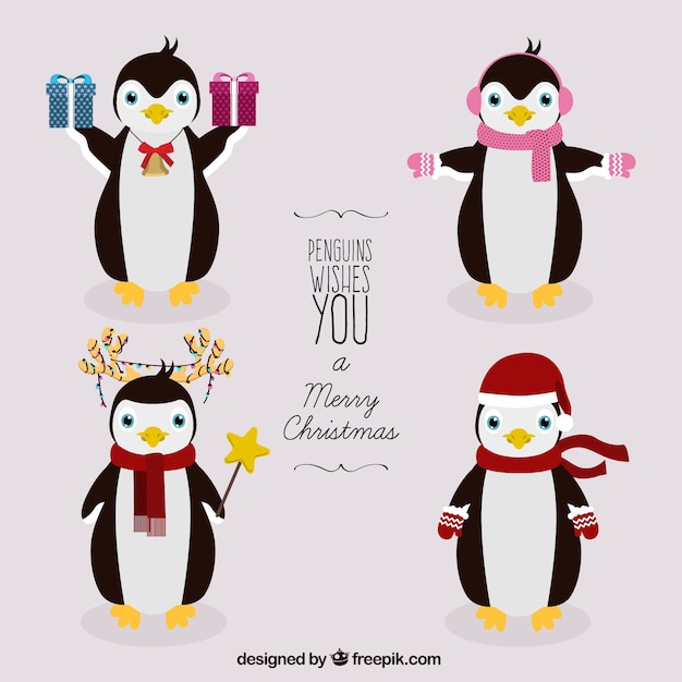 Vetor grátis pinguins do natal