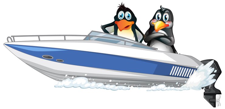 Vetor grátis pinguins em uma lancha em estilo cartoon