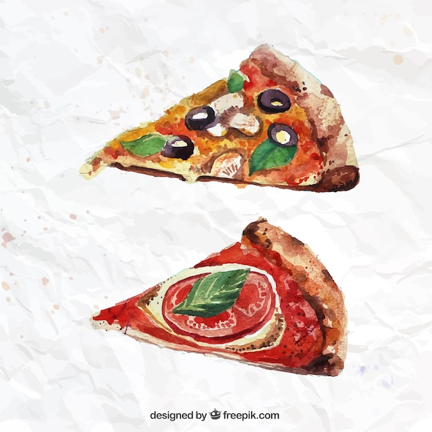 Vetor grátis pintados à mão fatias de pizza