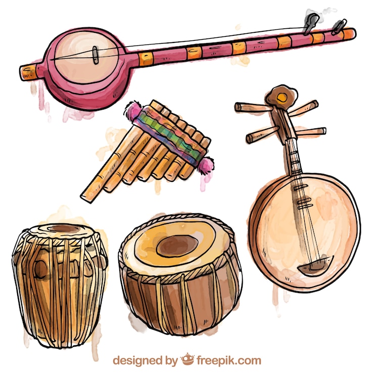 Vetor grátis pintados à mão instrumentos exóticos