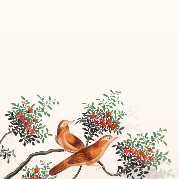 Vetor grátis pintura chinesa com dois pássaros