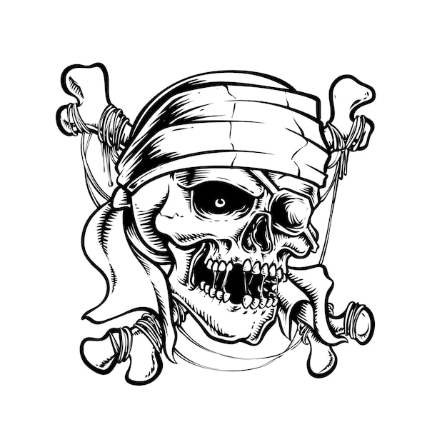 Vetor grátis pirata de caveira com ilustração vetorial de ossos cruzados