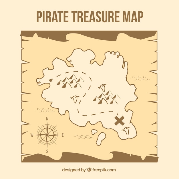 Vetor grátis pirate mapa do tesouro em tons marrons