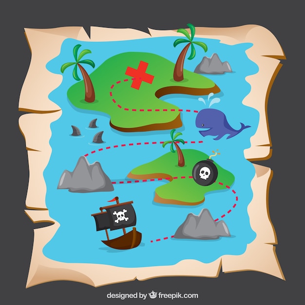 Vetor grátis pirate mapa do tesouro