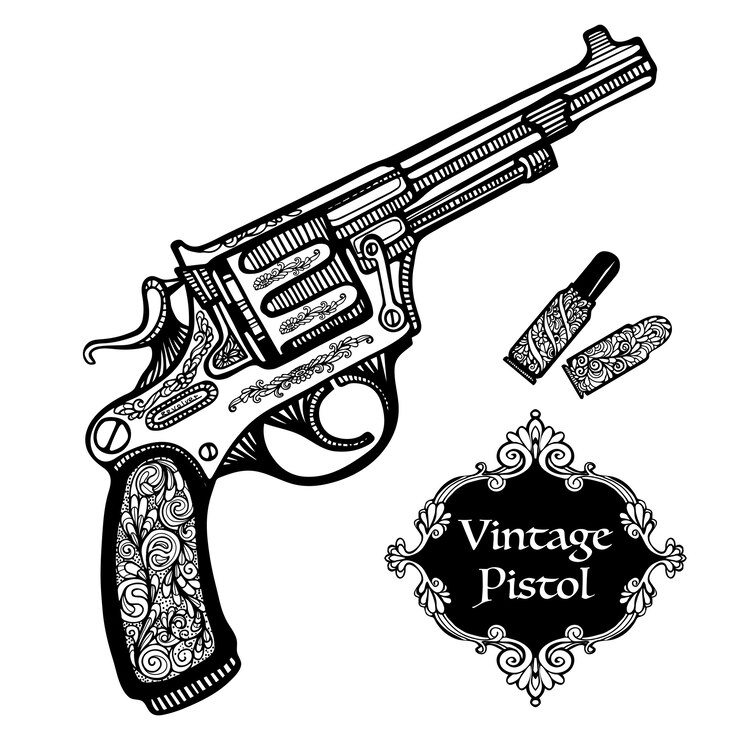 Vetor grátis pistolas retrô desenhadas à mão