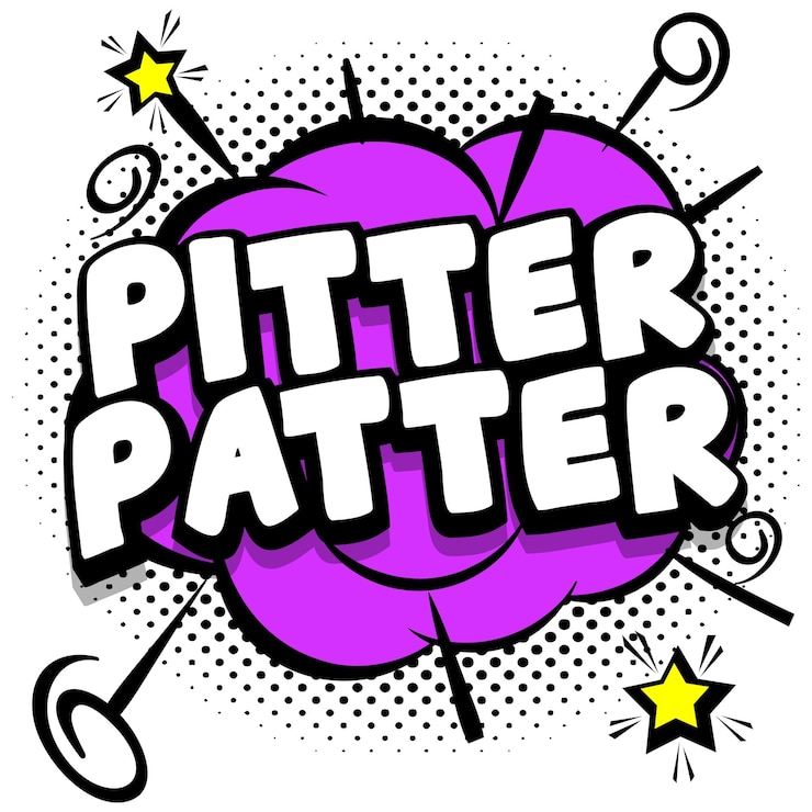 Vetor grátis pitter patter modelo brilhante em quadrinhos com bolhas do discurso em quadros coloridos