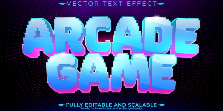 Vetor grátis pixel editável com efeito de texto arcade e estilo de texto retrô