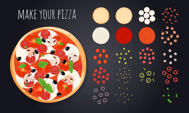 Pizza criar ícones decorativos com imagem de pizza redonda