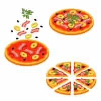 Vetor grátis pizza fatiado isométrica icon set