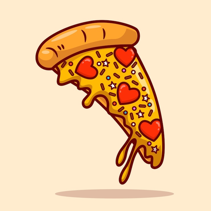 Vetor grátis pizza slice with love topping cartoon vector icon ilustração alimentação icon objeto isolado plano