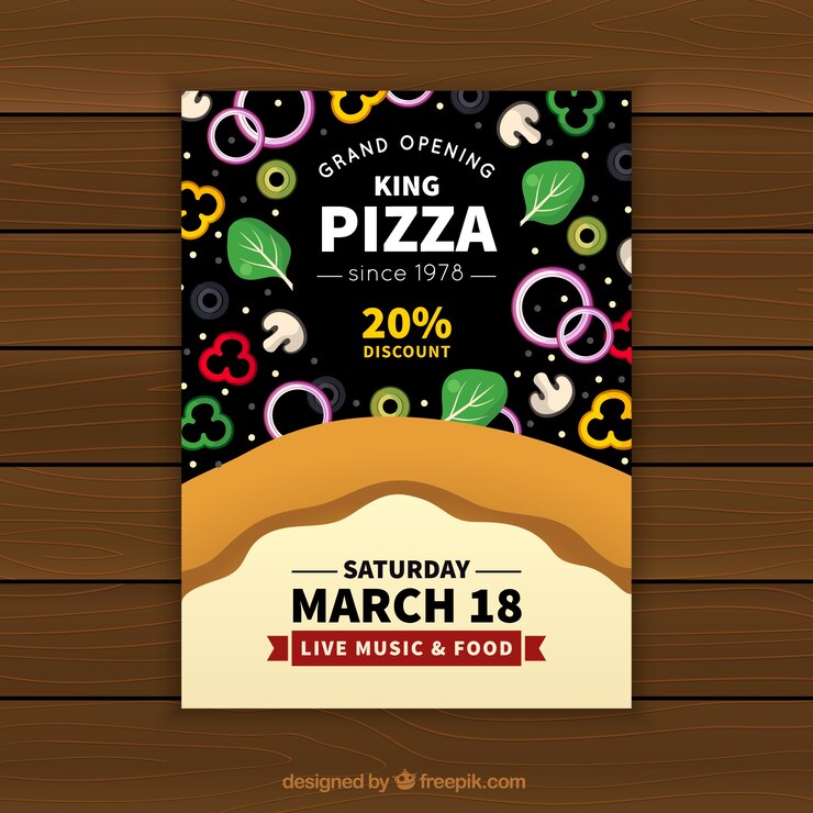Vetor grátis pizzaria pizzaria com ingredientes