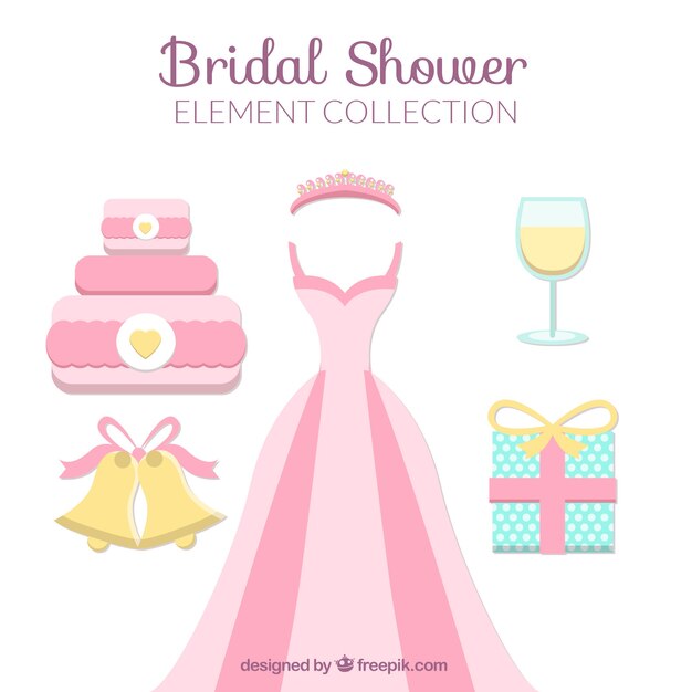 Vetor grátis planas chuveiro acessórios de noiva em cores pastel