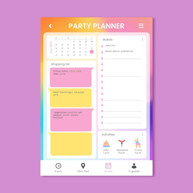 Vetor grátis planejador de festa moderno e criativo