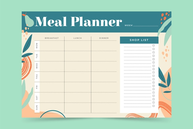 Planejador De Refeições De Design Plano Desenhado à Mão Vetor Grátis
