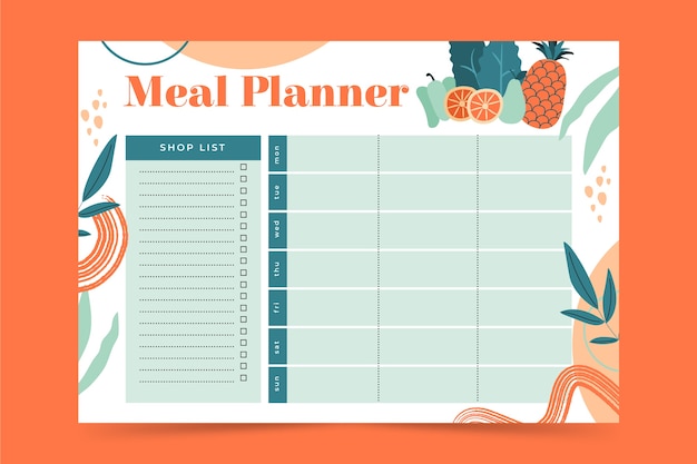 Planejador de refeições de design plano desenhado à mão