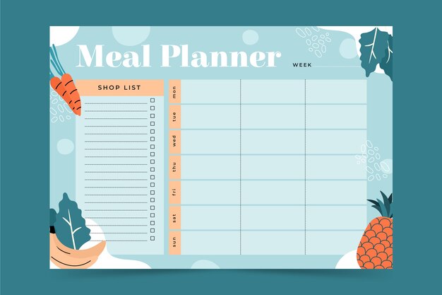 Planejador de refeições de design plano desenhado à mão