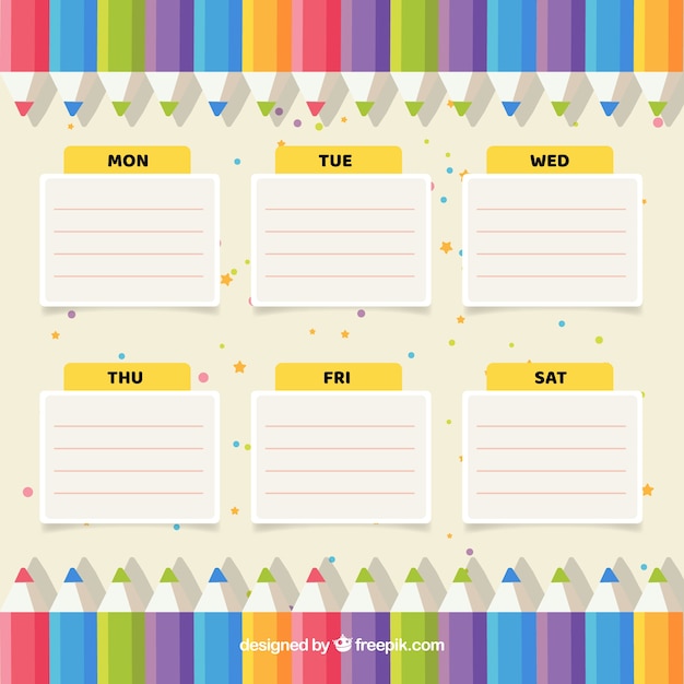 Planejador semanal com lápis coloridos