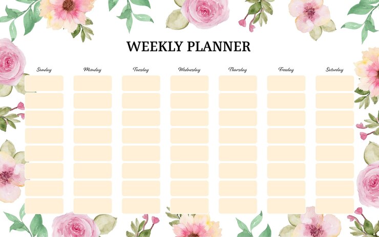 Vetor grátis planejador semanal floral em aquarela bonita