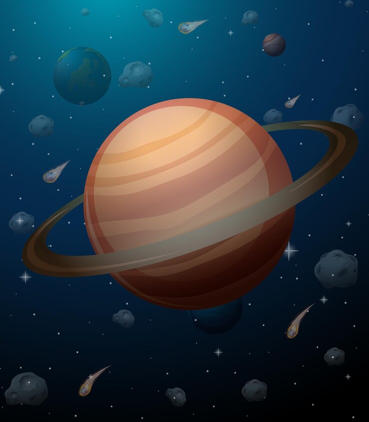 Vetor grátis planeta saturno no fundo do espaço