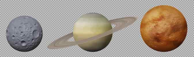 Vetor grátis planetas do sistema solar 3d saturn vênus e lua