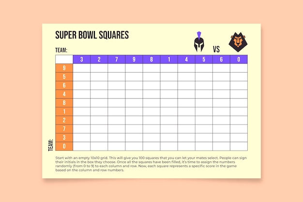 Planilha de quadrados simples do super bowl