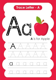 planilha de rastreamento do alfabeto com a letra a apple