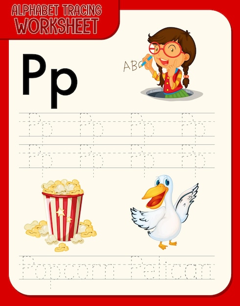 Planilha de rastreamento do alfabeto com as letras p e p