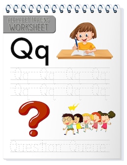 Planilha de rastreamento do alfabeto com as letras q e q