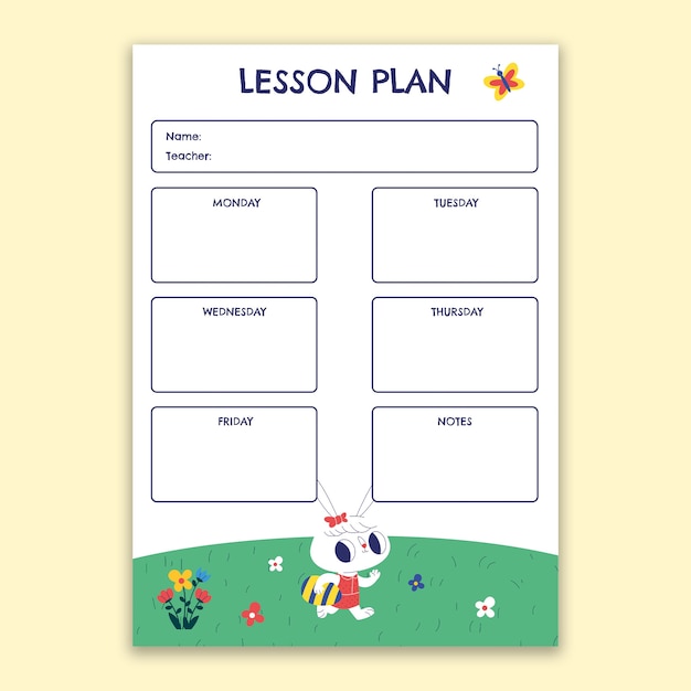 Plano de aula pré-escolar colorido semelhante a uma criança