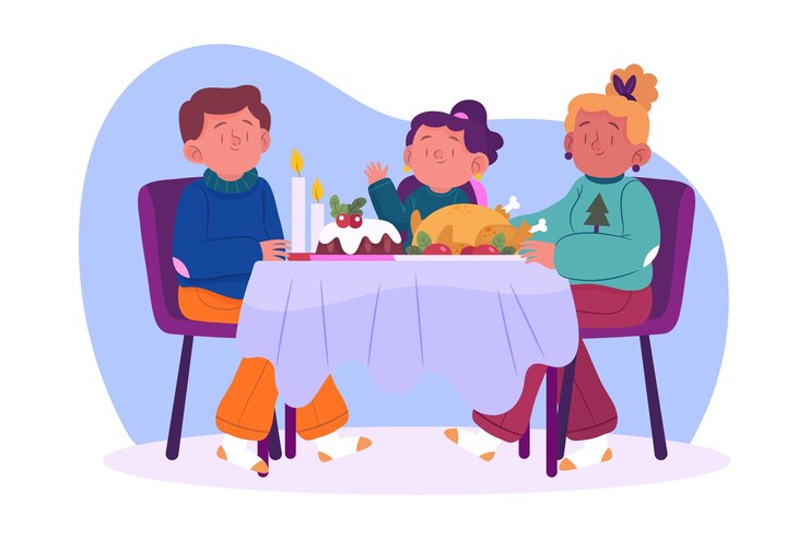 Vetor grátis plano de cena de jantar de natal