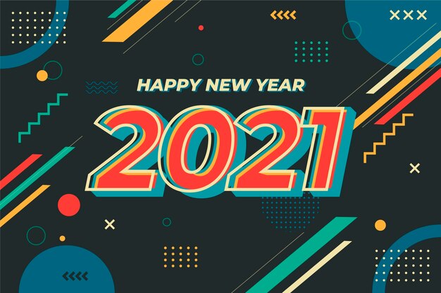 Plano de fundo de ano novo de 2021 de design plano