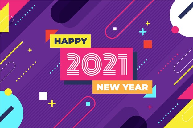 Plano de fundo de ano novo de 2021 em design plano