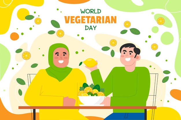 Vetor grátis plano de fundo do dia vegetariano em mundo plano