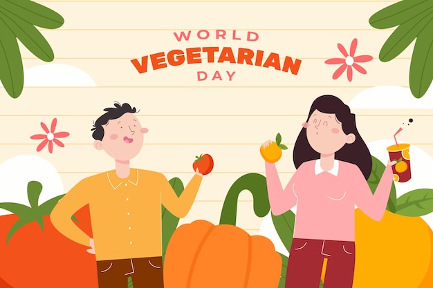 Vetor grátis plano de fundo do dia vegetariano em mundo plano