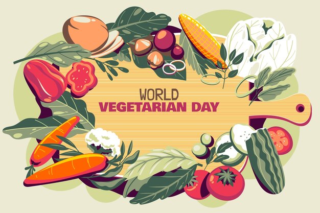 Plano de fundo do dia vegetariano em mundo plano