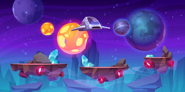 Vetor grátis plano de fundo do nível do jogo espacial com plataformas