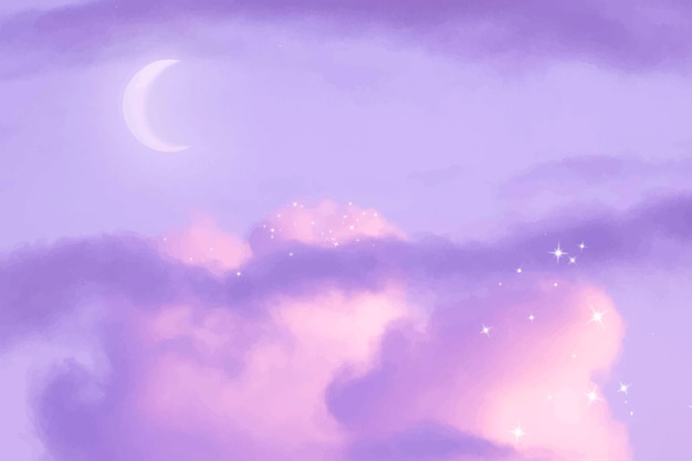 Plano de fundo estético de sonho, vetor de céu nublado roxo, design de brilho