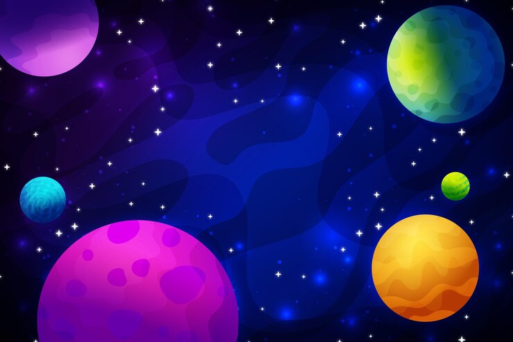 Vetor grátis plano de fundo gradiente de planetas coloridos galáxia