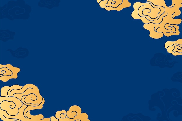 Vetor grátis plano de fundo oriental da área de trabalho, vetor de ilustração azul nuvem chinesa